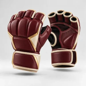 Burgundy and Gold Open-Finger Martial Arts Gloves
