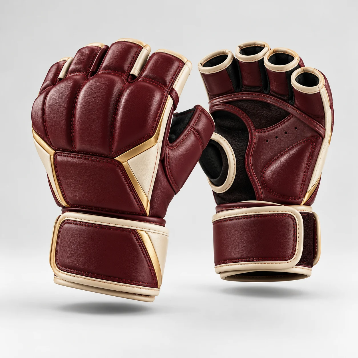 Burgundy and Gold Open-Finger Martial Arts Gloves
