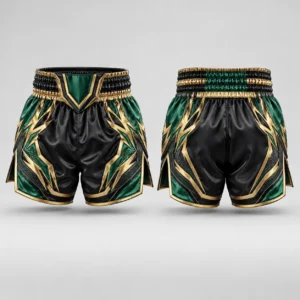 Martial Arts Shorts with Gold and Green Lightning Accents